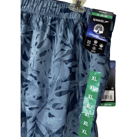 Speedo UV 50+ Protection Volley Swim Shorts Men's Size XL Blue Palm Leaf Print - Picture 2 of 10